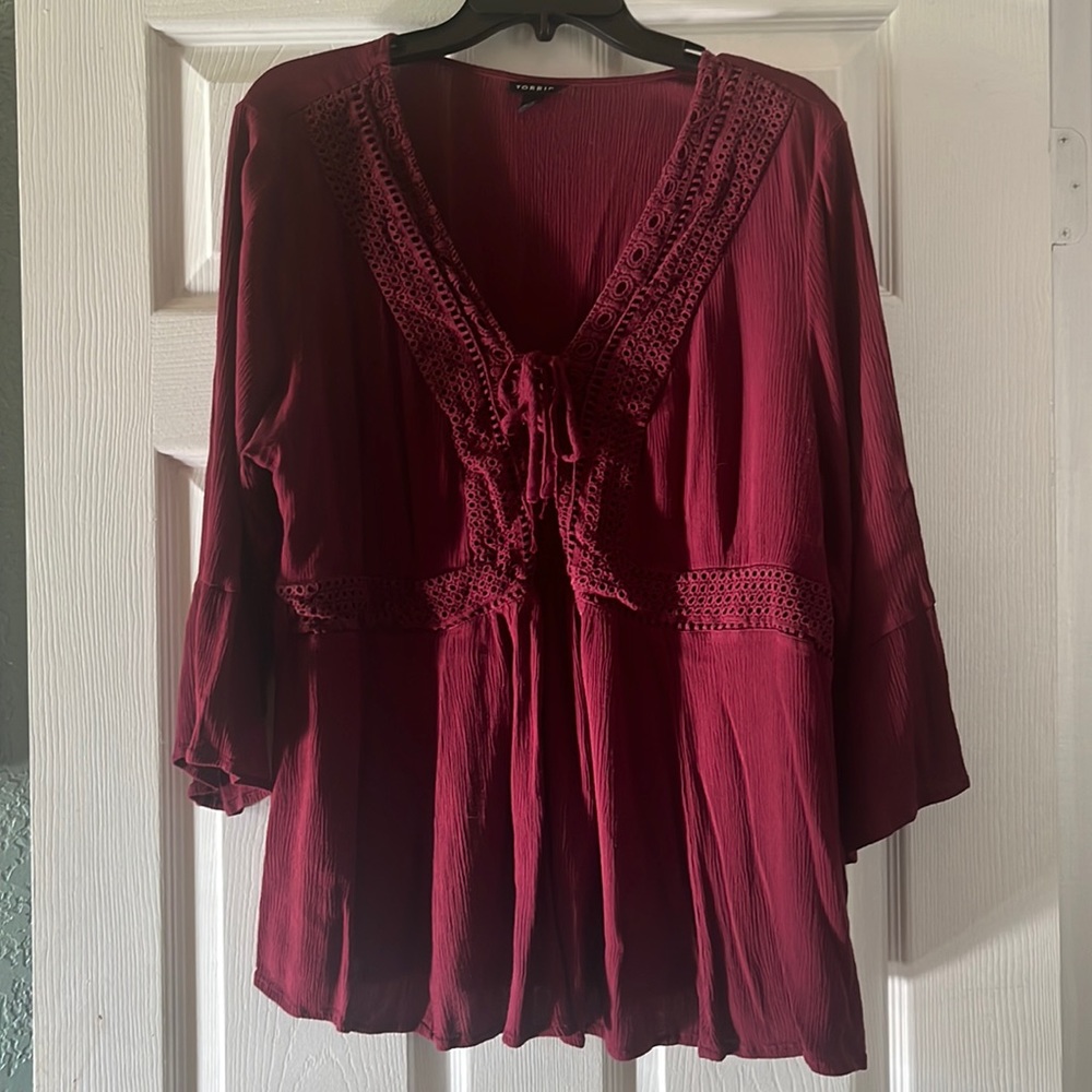 Torrid red/maroon boho blouse size 2x